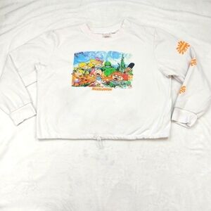 NICKELODEON WOMEN'S WHITE CROPPED CARTOON LONG SLEEVE SWEATSHIRT SIZE LARGE